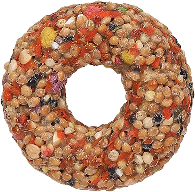 Parakeet Foraging Toy - Donut Grain Teether Bird Treat, Natural Enrichment Activity Toy | Fun Edible Toyy for Lovebirds Aviary Birds Small Parrots Play Chewing Exercise Entertainment