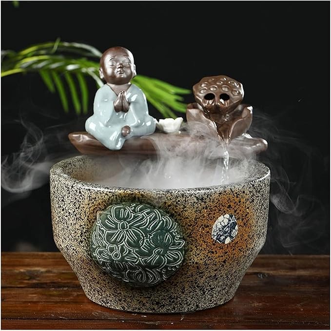 Fish Tabk Aquarium Ceramic Fish Tank Home Living Room Circulation Flow Water Fish Tank Feng Shui Lucky Ornament Balcony Goldfish Bowl Fish Tank Cool Fish Tank(A)
