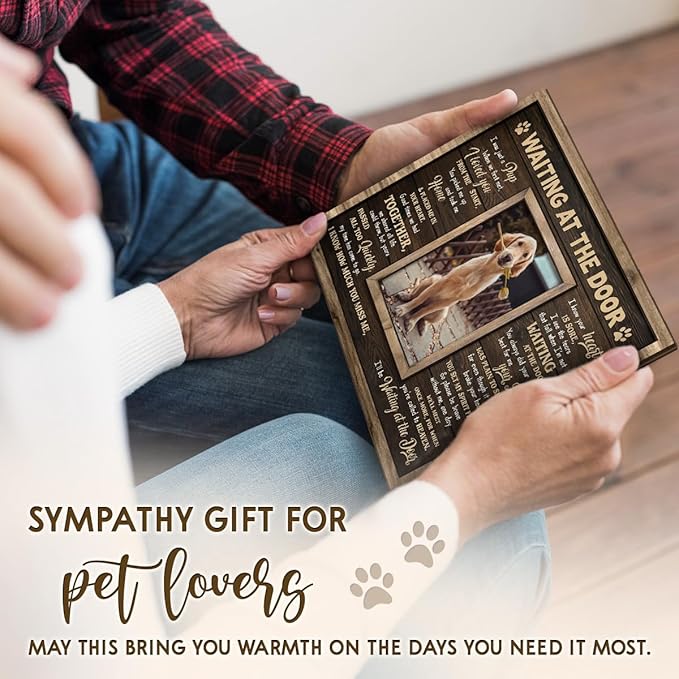 Dog Memorial Frame - Waiting at The Door Wooden Picture Frame for Pet Loss, 8''x10'' - Pup Remembrance Keepsake, Bereavement Decor Home, Sympathy Gift for Pets Owner, Dogs Mom