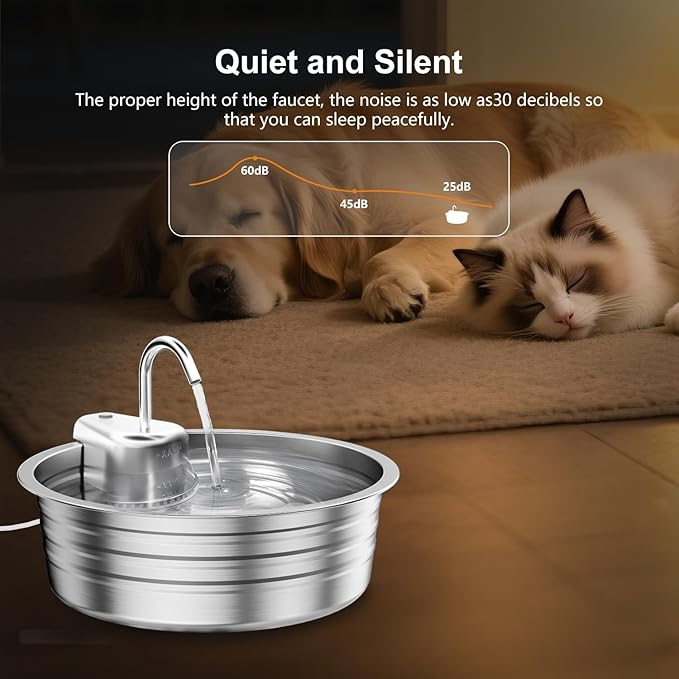 Cat Water Fountain Stainless Steel - 135OZ / 4L Large Capacity Pet Water Fountain for Cats Indoor - Ultra-Quiet Pump for Cats, Dogs Water Bowl Dispenser - Pets Feeding & Watering Supplies