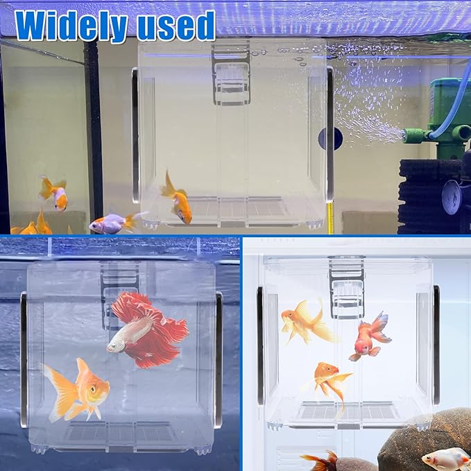 Fish Breeding Box, Acrylic Fish Isolation Breeding Hatching Box, Hanging Aquarium Hatchery Tank for Baby Fish Guppy Betta Shrimp Clownfish Freshwater Saltwater