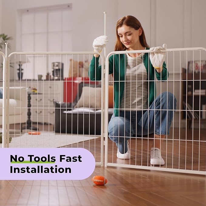 SunsGrove Dog Play Pen Indoors, 45 Inch 12 Panels Dog Playpen for Large Dogs, Easy Setup Anti-Rust Pet Fence, White