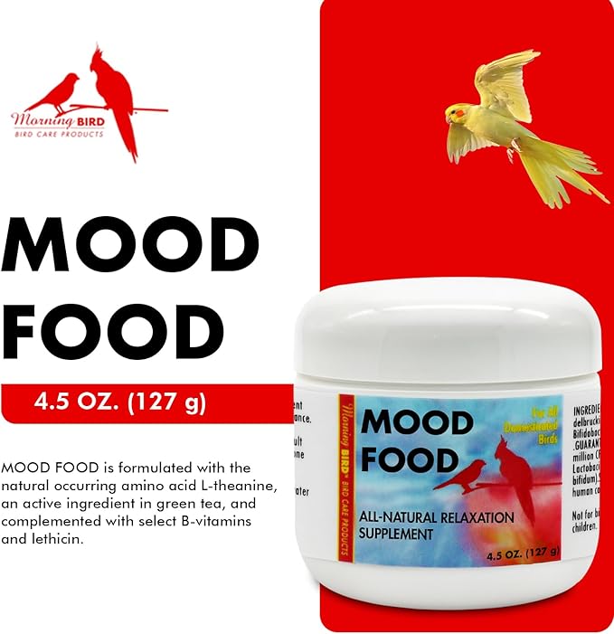 Morning Bird Mood Food 4.5 oz – Natural Calming Supplement for Birds – Non-Sedating Formula – Helps Reduce Stress, Aggression & Feather Plucking – Gentle Support with Amino Acids & B Vitamins