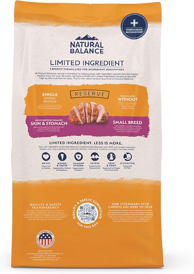 Natural Balance Limited Ingredient Small-Breed Adult Grain-Free Dry Dog Food, Reserve Duck & Potato Recipe, 12 Pound (Pack of 1)