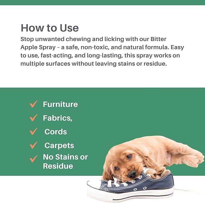 No Chew Spray for Dogs and Cats - 8 Fl Oz - Bitter Apple Spray to Keep Dogs from Chewing Things and Licking Paws - 2 in 1 Alcohol-Free Dog Training & Behavior Aids for Hot Spot and Furniture