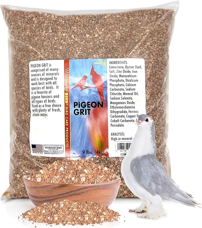 Morning Bird Pigeon Grit - Healthy & Nutritious Pigeon Food to Support Strong Muscles & Bones for Grit Eating Birds - Supports Digestion & Packed with Essential Minerals 9 lbs
