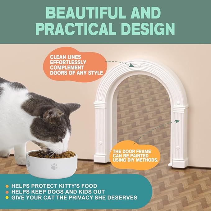 Cat Door for Interior Doors Large - No-Flap, No Training Needed, Fits Cats Up to 25 lbs, Easy Installation, Installs in Minutes, Lockable, Fits 1.25" to 1.75" Thick Solid & Hollow Doors