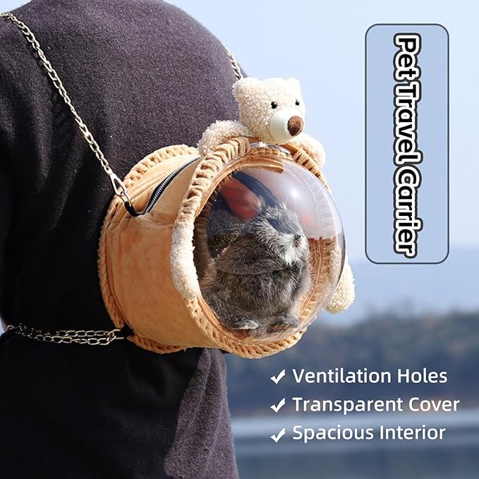 MANON ROSA Bird Carrier Backpack – Breathable Travel Bag with Clear Dome, Cute Cozy and Lightweight for Small Parrots Parakeet Lovebirds Budgie Cockatiel Sugar Gliders Hamsters Rabbits (Bear,Large)