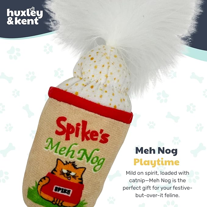 Huxley & Kent Plush Cat Toy - Holiday Interactive Catnip Toy for Cats & Kittens - Soft with Crinkle & Catnip - Fun Indoor Play - Meh Nog