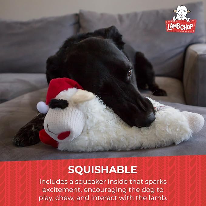 Multipet Lamb Chop Dog Plush Toy w/ Holiday Antlers - Squeaky Toy for All Dogs - Extra Soft Plush - Stuffed Animal for Cuddling & Playing (6”, Cream/Brown)