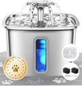 Veken Innovation Award Winner Stainless Steel Cat Water Fountain, 108oz/3.2L Automatic Pet Fountain Dog Water Dispenser with 2 PP Housing Replacement Filters & Silicone Mat for Cats, Dogs (Silver)