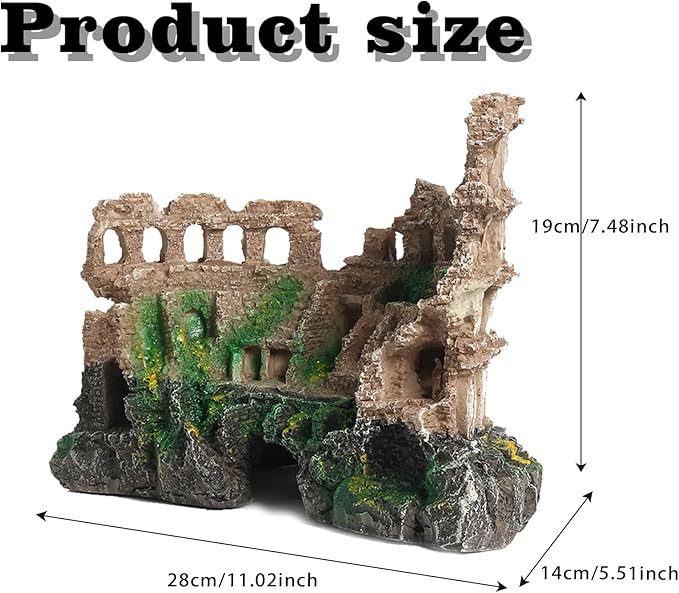 Large Antique Roman Column Ruins Castle Aquarium Decor - Fish Tank Cave Hideout Decorations, Resin European Castle Ornament Safe for Freshwater & Saltwater Tanks