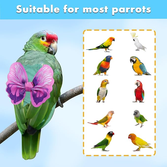 Bird Diapers Harness and Leash Parrot Diapers Parrot Flight Clothes Suit Bird Clothes Washable Bird Nappy Recovery Diapers for Small Medium Birds Parakeets Parrot Cockatoos Cockatiel Macaws-Large