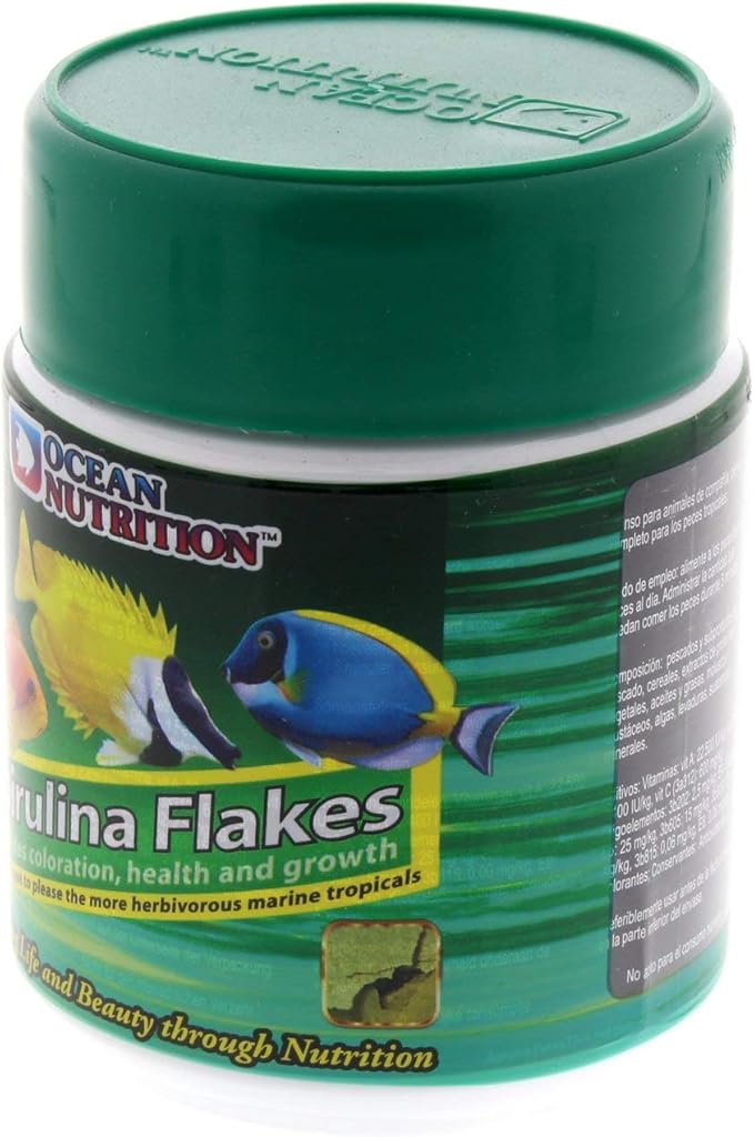 Ocean Nutrition Spirulina Flake Fish Food - Natural Ingredient Fish Food Flakes for Betta Fish and All Tropical Fish - Supports Health & Coloration, Does Not Cloud Water, Made in USA, 1.2 oz (34 g)