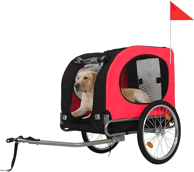【Upgraded】 Dog Bike Trailer for Medium Large Dogs - Convertible to Jogging Stroller, 88Lbs Capacity, Waterproof & Ventilated Design with Safety Flag, Universal Hitch for 20-29" Bikes