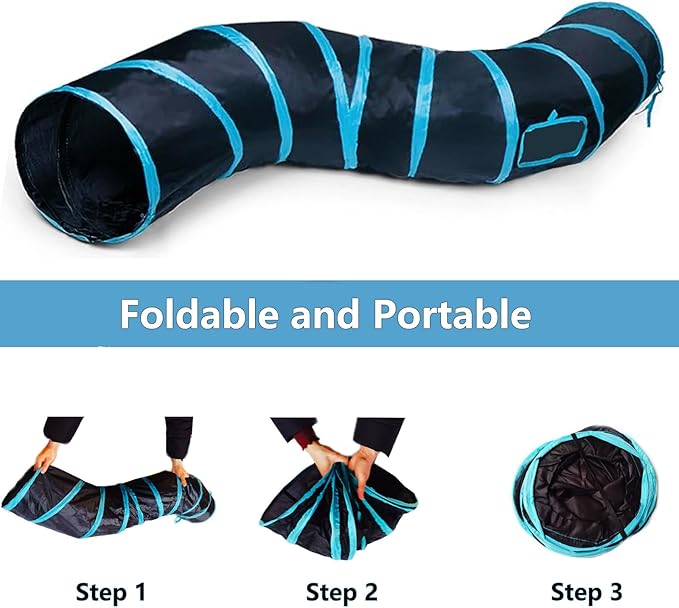 Cat Tunnel Tube Toys，Tunnels for Indoor Cats, S-Shape Blue Collapsible Interactive Toy with Balls for Rabbits, Kittens, Ferrets, Puppy