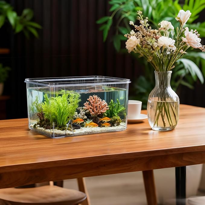 Geelin 1.5 Gallon Plastic Fish Tank Large Bowl Shatterproof with Crystal Clear Clarity for Terrarium, Flower Vase Centerpiece Gift for Fish Lovers (Square)
