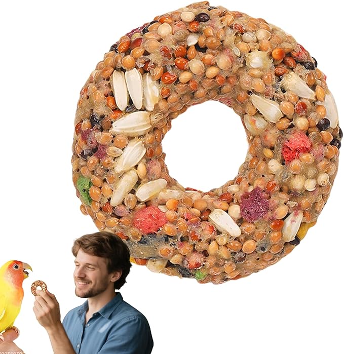 Parakeet Treats - Enrichment Toy, Donut Shaped Grain Teether, Interactive Training Accessory, Foraging Supply | Fun Bird Toys for Lovebirds, Cage Activity, Feeding Entertainment, Daily Play Snack