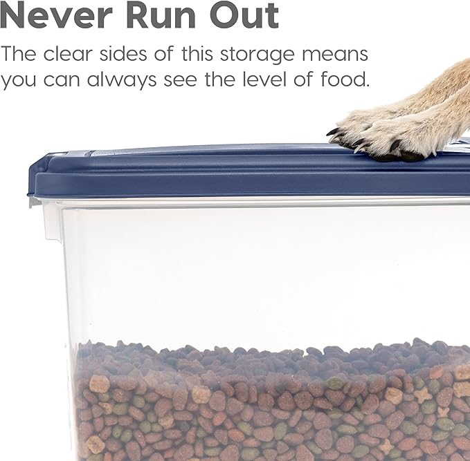 IRIS USA Dog Food Storage Container, 30 lbs & 11 lbs Combo, Cat Food Storage Container, Dog Treat Container, Airtight, Stackable, Wheels, Easy Mobility, Navy