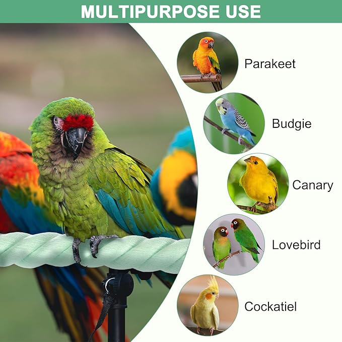 2-Pack Rope Perches for Bird Cages, 31.5 in Length Comfort Grip Flexible Rope Perch Beak & Paw Grinding for Parrots/Cockatiels/Parakeets, Bird Platform Sand [Cyan]