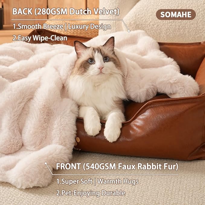 Self-Warming Cat Blanket for Indoor Cats & Small Dogs, Dual-Side Sherpa Plush Throw, Anti-Static Shared Couch Mat for Crate & Travel, Machine Washable No Shrink, 28x22 Inch White