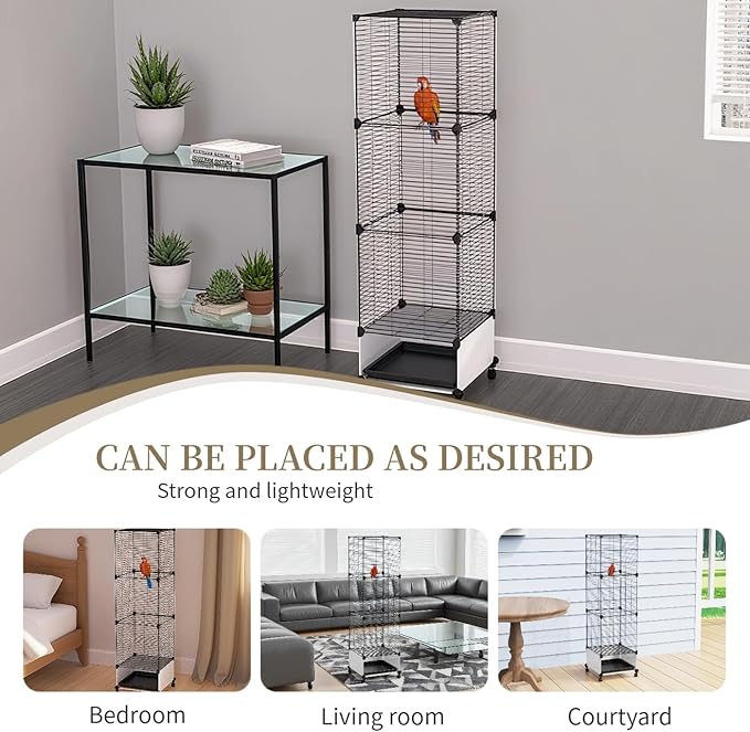 Lightweight Bird Cage with Removable Tray and Adjustable Perch – Portable Small Animal Cage with Single Lockable Door, Easy to Clean & Move for Parrots, Parakeets, Cockatiels, and Finches-M