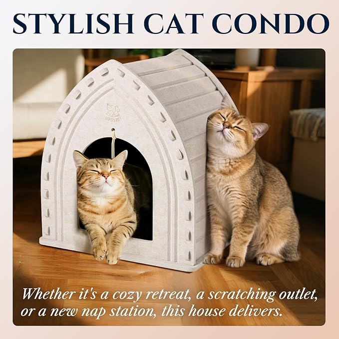 Apasiri Cat Houses for Indoor Cats: Cozy Indoor Pet Shelter with No-Tool Assembly, Thermal Enclosed Cathouse & Scratcher House for Anxious Kittens, 11.6x11.6x13.8 Inches