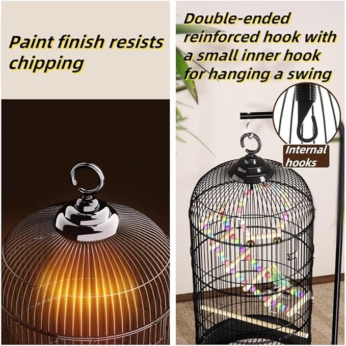 Bird Cage with Wire Mesh, Round Iron Bird Cage, Indoor Parrot Cage, for Small Parrots Parakeets Cockatiels(Black)