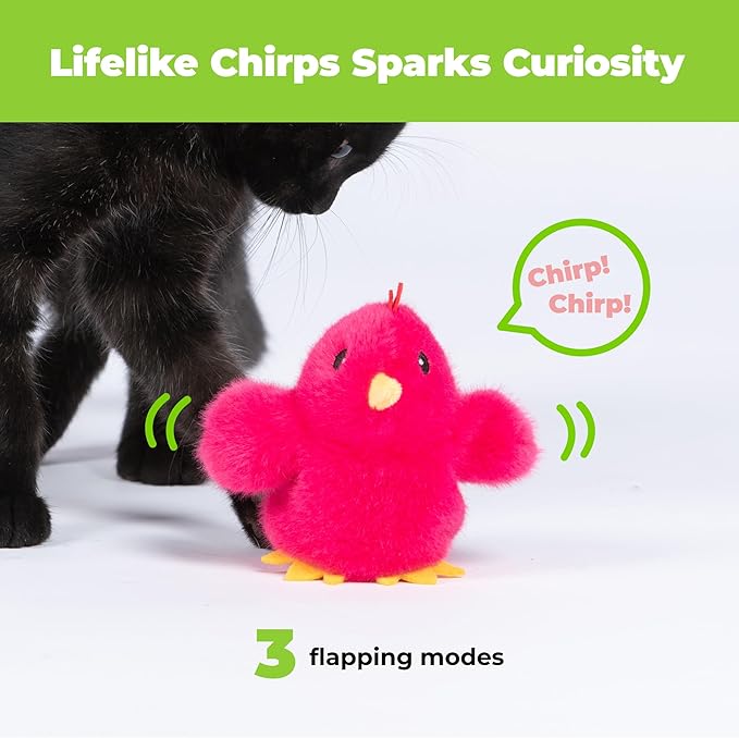 Catify Best Pet Supplies Flapping Duckling, Chick & Bird Cat Toy - Motion-Activated Wings Realistic Chirps, Catnip-Infused Plush, USB Rechargeable Indoor Cats & Kittens, Self-Play Enrichment - Fuchsia