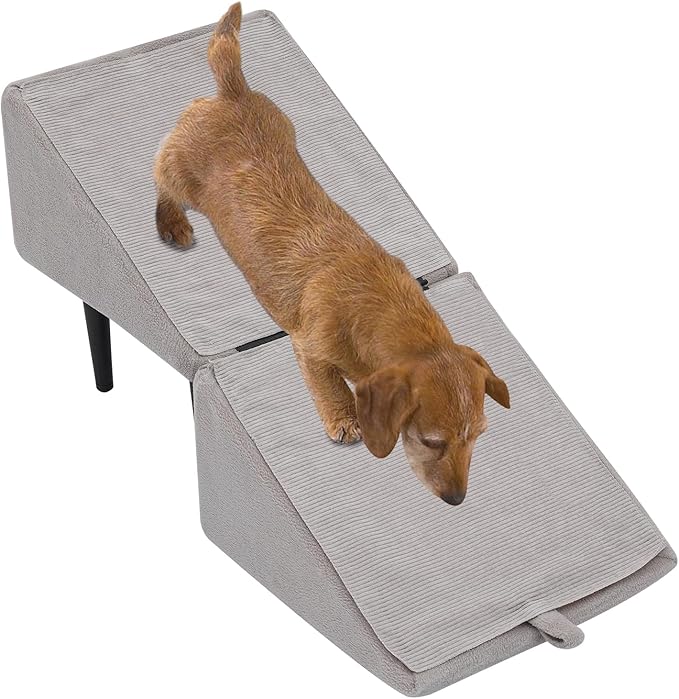 Split Ottoman Dog Ramp, 2-in-1 Foldable Lightweight Folding Pet Ramps Stairs, Dog Ramp for Bed and Couch, for Small Animal, Small Dog, Large Dog, Elderly Pet (Dark Grey, 11.8 * 11.8 * 7.8in)