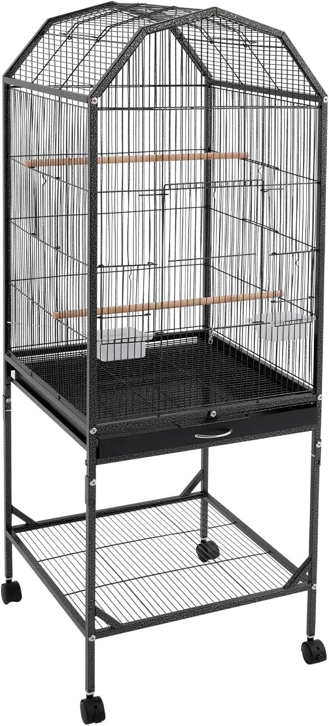 Large Bird Cage, Movable Pet Bird Flight Cages with Wheels Openable Roof Slide-Out Tray, Panorama Bird Aviary 18.11 * 18.11 * 53.54in for Parrots Sparrows Budgerigars(Black Style2)
