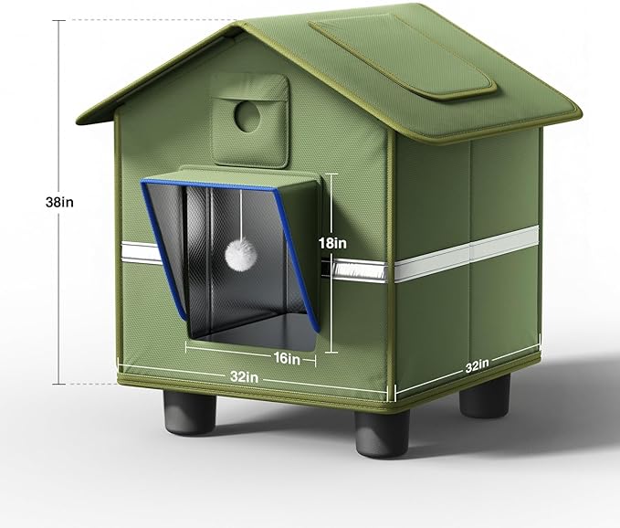 Outdoor Cat House for Outside with Camera Cat-Attracting Eave Design and Cat Toys Feral Stray Shelter Weatherproof in Garage Yard Porch (Include Camera)