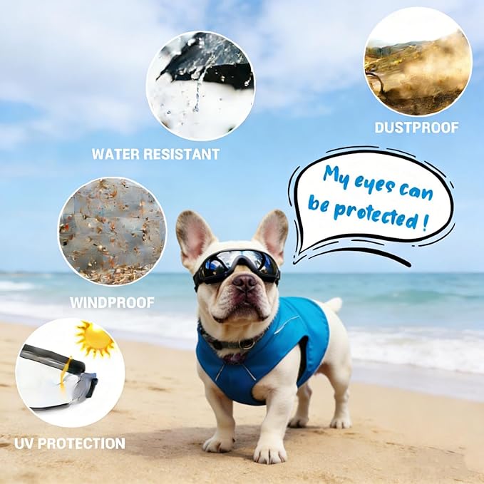 Namsan Medium Dog Goggles, UV Protection Goggles for Dogs Small Medium Breed, Doggy Sunglasses with Adjustable Straps, Windproof Dog Eye Protection for Outdoor Activities, Black