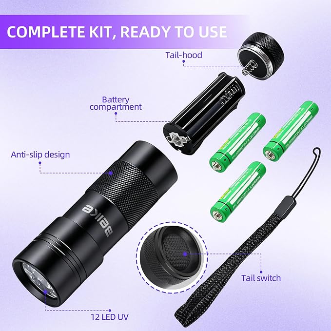 UV Flashlight Black Light–Small Portable Mini 12 LED Blacklight Flashlight for Hidden Stain Detection in Room, Resin Curing,Scorpion & Bed Bug Find,Pet Urine & Dry Stain Detection/Carpets/Rugs/Floors