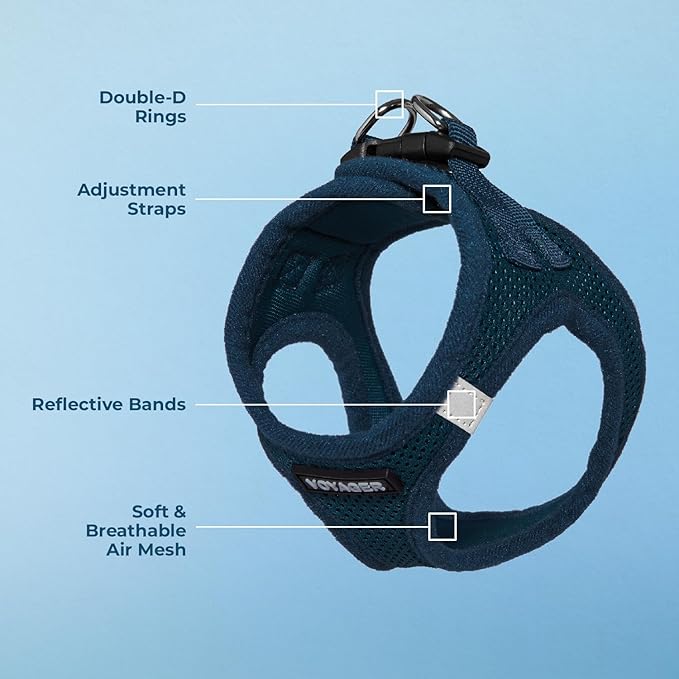 Best Pet Supplies Voyager Step-in Air Harness - All Weather Mesh, Reflective, No Pull Harness for Dogs, Cats - Secure with Hook & Loop Fastener, Buckle, Double D-Rings - Blue, M