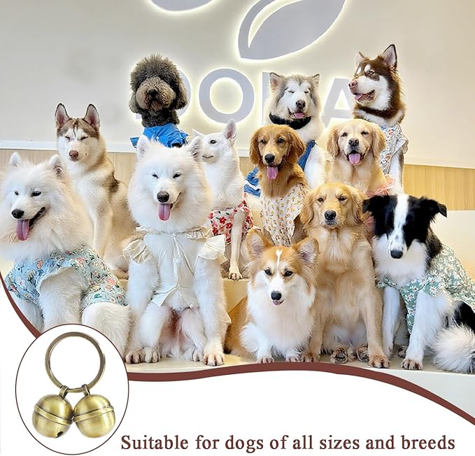 Copper Dog Bells for Collars with Quick-Release Clasp - Audible Safety Trackers for Medium to Large Dogs, Outdoor Collar Accessories(Glossy Bronze)