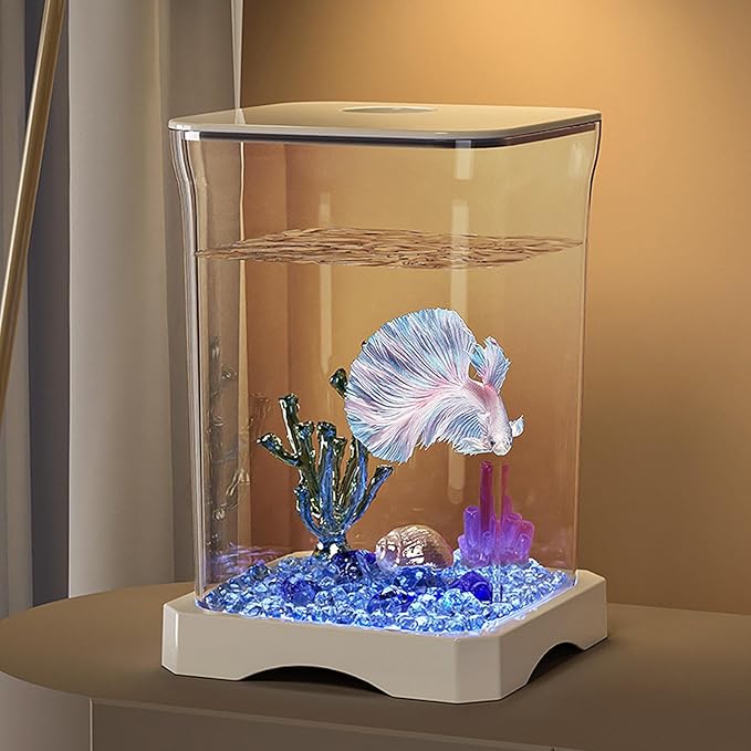 Led Betta Fish Aquarium - 635g 4k Hd Desk Fishs Tank, Small Starter Aquariums Kit, Led Mini Aquariums | Ornamental Fish Bowl Aquarium with Light for Home, Office, Apartment, Kitchen, Study Room Decor