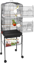 SUPER DEAL 59.3 Rolling Bird Cage Large Wrought Iron Cage for Cockatiel Sun Conure Parakeet Finch Budgie Lovebird Canary Medium Pet House with Rolling Stand & Storage Shelf