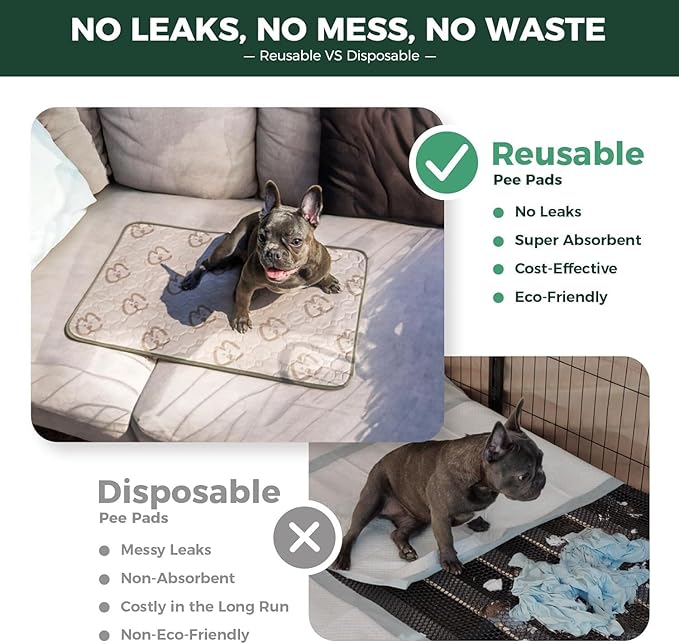 FXW Washable Pee Pads for Dogs, Puppy Pads with Super Absorbent, Specifically Designed for 36inch Cages, 23" x 35" Rectangle, Khaki, 2 Packs