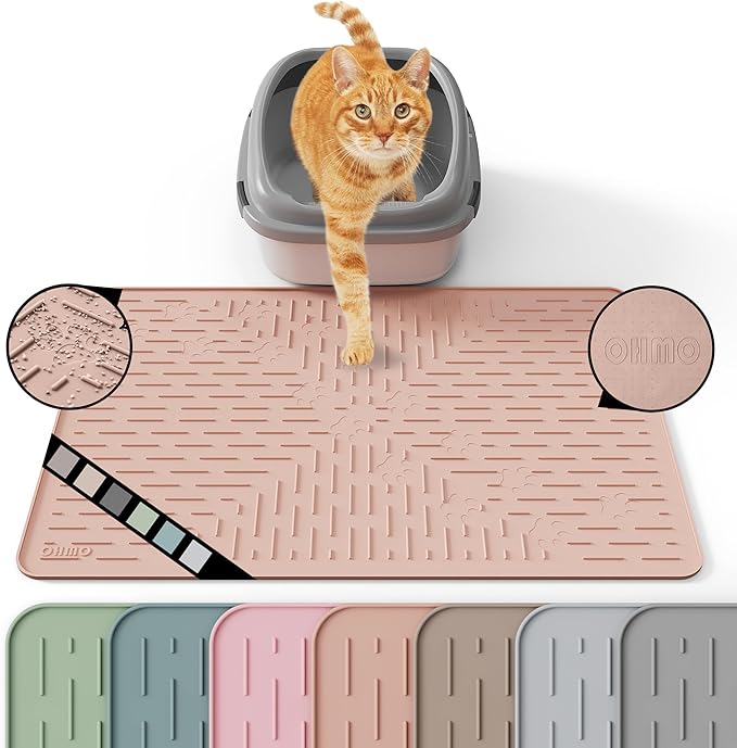 Cat Litter Mat Large Trapping Mat Premium Silicone Rubber 23.5x16 Coral, Waterproof and BPA Free Kitty Litter Box Mat, Easy to Clean and Keeps The Floor Tidy
