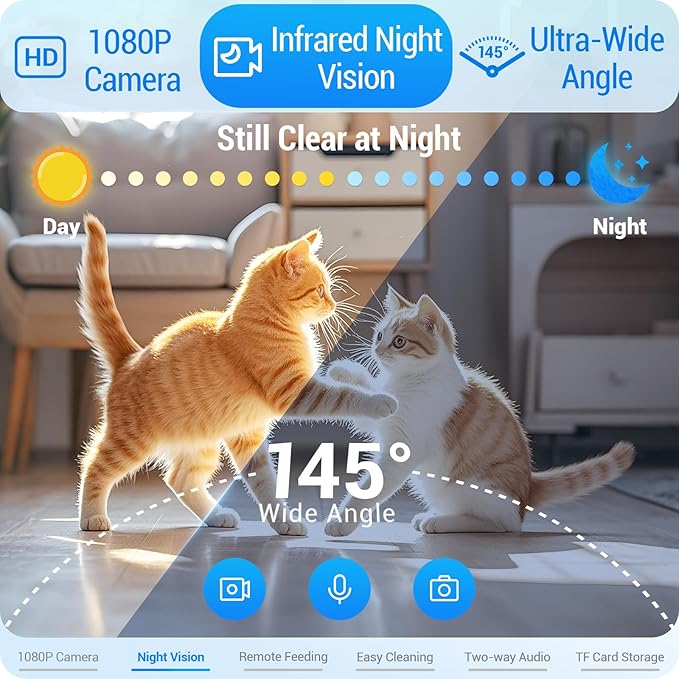 Automatic Cat Feeder with Camera: 5G WiFi Automatic Dog Feeder with Night Vision, 7L Auto Cat Food Dispenser with 1080P Camera for Multiple Pet, Detachable for Easy Clean -29 Cup (ACF100W-B)
