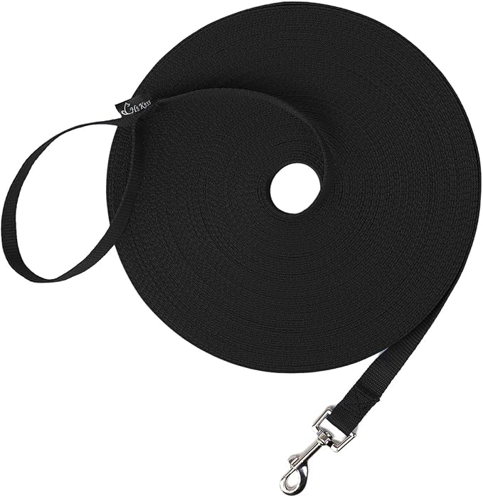 Hi Kiss Dog/Puppy Obedience Recall Training Agility Lead - 15ft 20ft 30ft 50ft 100ft Leash - Great for Play, Camping, or Backyard - Black