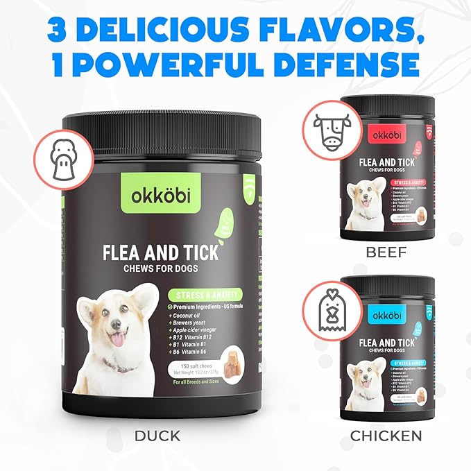Flea and Tick Prevention Chewables for Dogs - 150 Chews - Flea & Tick Control - Vet-Approved Oral Treatment - Duck Flavor - US-Made