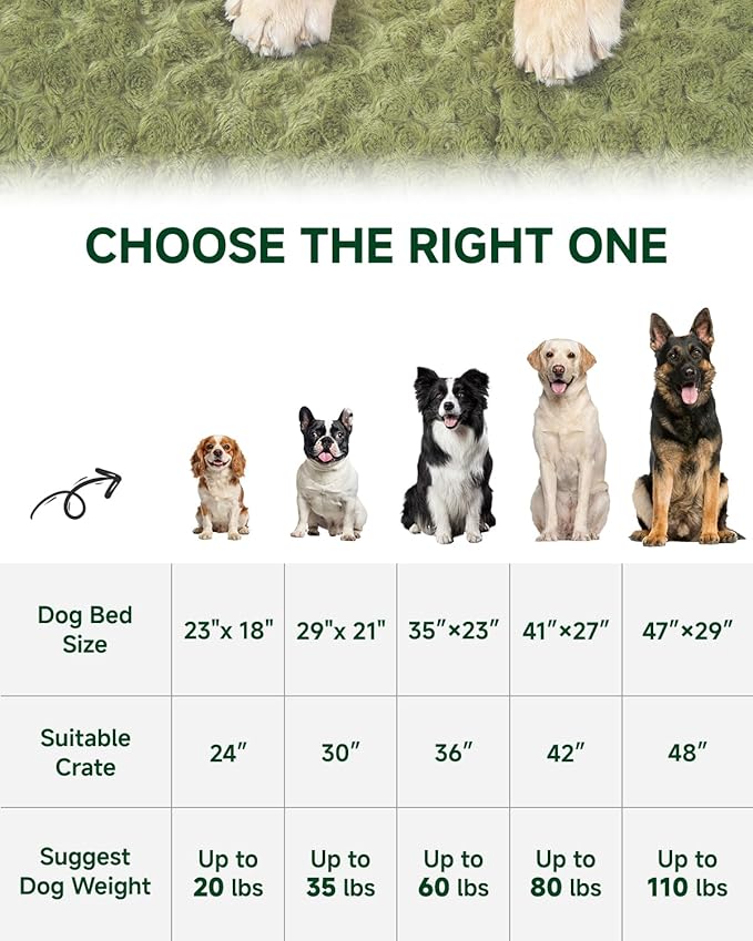 KSIIA Washable Dog Bed Comfy Dog Crate Pad Deluxe Plush Pet Bed Non-Slip Kennel Pad for Large Dogs, 35" x 23", Green