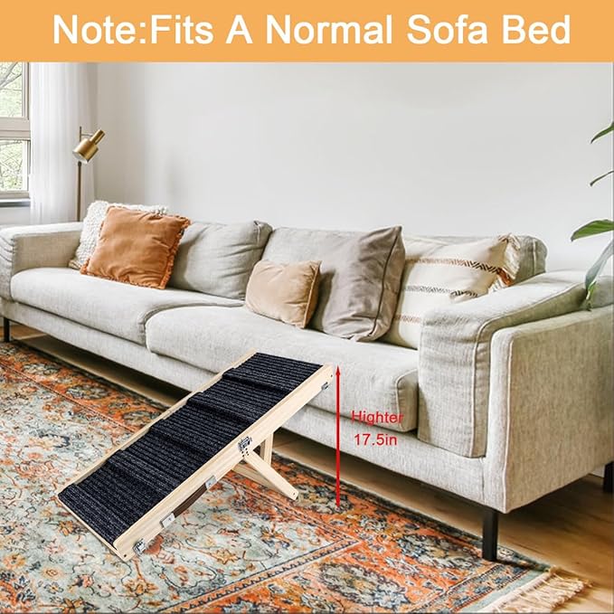 Okydoky Small Dog Ramp, Adjustable Portable Folding Wooden Pet Ramp, 32" Long with Non-Slip Traction Mat, Adjustable from 9" to 17.5", Dog Climbing Ladder for Sofa,Couch,Car (Grey) NO.LGPT1