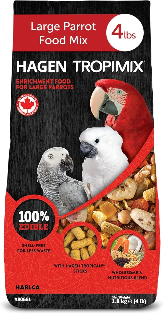 Hari Tropimix Bird Food, Hagen Large Parrot Food with Seeds, Fruit, Nuts, Vegetables, Grains, and Legumes, Enrichment Food, 4 lb Bag