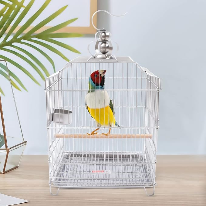 Stainless Steel Bird Cage Parrot Cage, Rustproof Hanging Birdcage Bird Travel Cage Parakeet Cage, Encrypted Bird House Birds Starter Kit Pet Bird Flight Cage for Medium & Small Birds