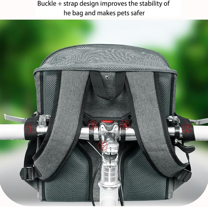 Dog Bicycle Basket Front – Pet Bike Carrier Seat with Washable Cushion, Reinforced Mount, Anti-Shake Straps, Fits Most Handlebars