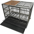 38" Furniture Dog Crate for Large Dogs, Heavy Duty Dog Kennel Indoor with Removable Crate Trays, Wheels and Stylish Wooden Top, Extra Large XL XXL Dog Cage, Woodtoop