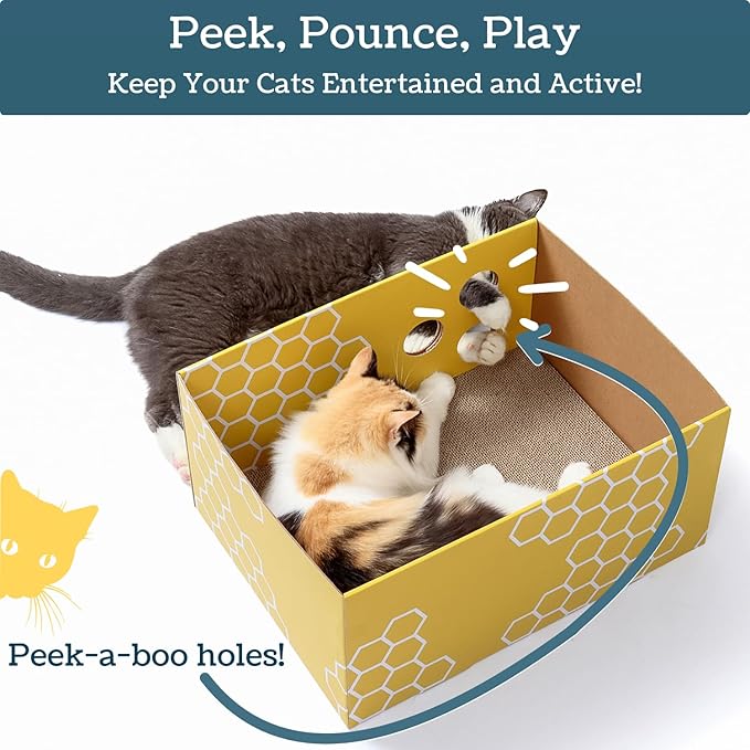 Extra Large Cardboard Cat Scratcher with Refillable Double-Sided Scratch Pad, No‑Mess Cat Scratching Box for Indoor Cats
